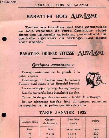 1 PUBLICITE - BARETTES BOIS ALFA-LAVAL