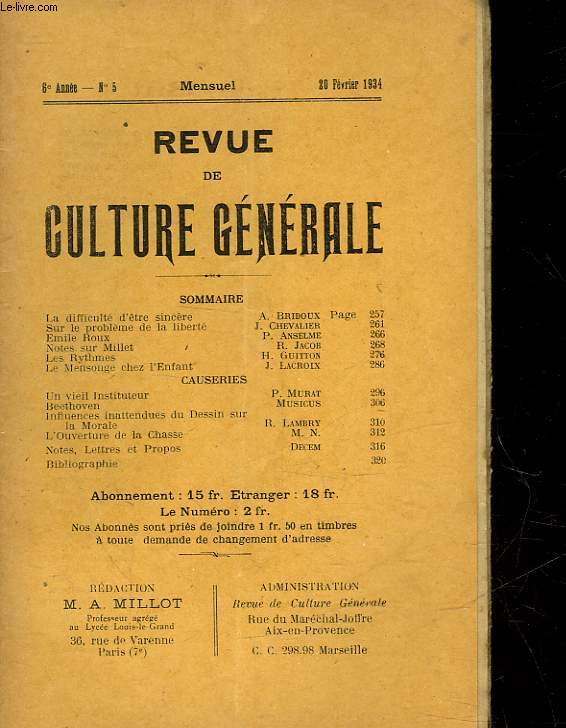 REVUE DE CULTURE GENERALE - 6 ANNEE - N 5