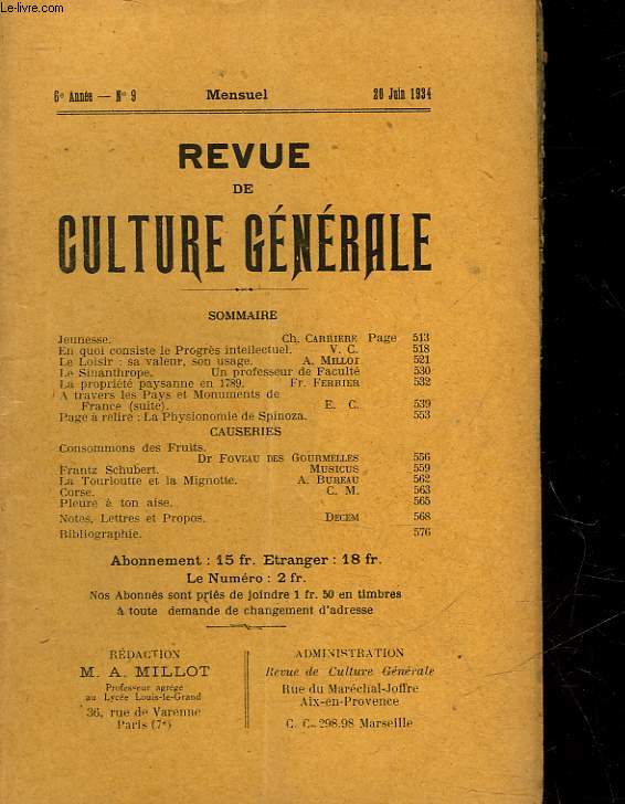 REVUE DE CULTURE GENERALE - 6 ANNEE - N 9
