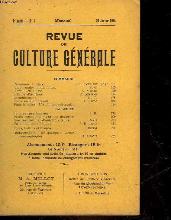 REVUE DE CULTURE GENERALE - 7 ANNEE - N 4