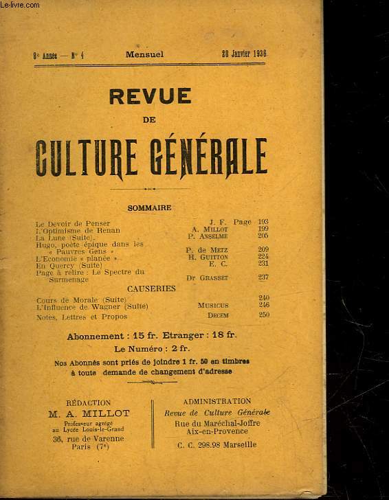 REVUE DE CULTURE GENERALE - 8 ANNEE - N 4