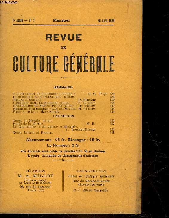 REVUE DE CULTURE GENERALE - 8 ANNEE - N 7