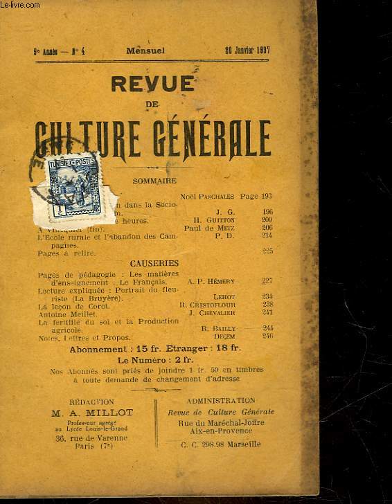 REVUE DE CULTURE GENERALE - 9 ANNEE - N 4