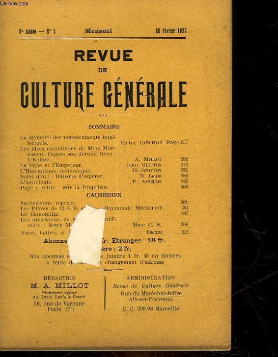 REVUE DE CULTURE GENERALE - 9 ANNEE - N 5