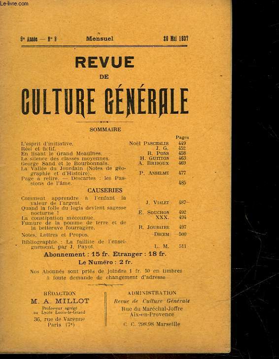 REVUE DE CULTURE GENERALE - 9 ANNEE - N 8