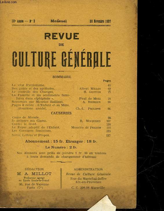 REVUE DE CULTURE GENERALE - 10 ANNEE - N 2
