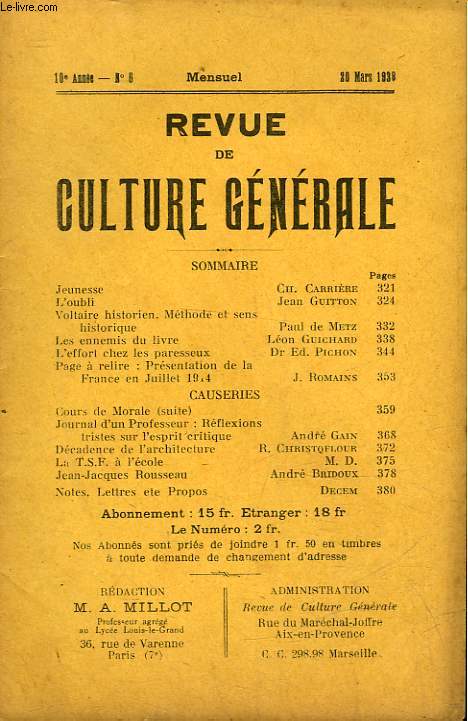 REVUE DE CULTURE GENERALE - 10 ANNEE - N 6