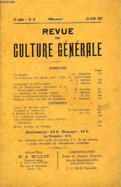 REVUE DE CULTURE GENERALE - 10 ANNEE - N 10