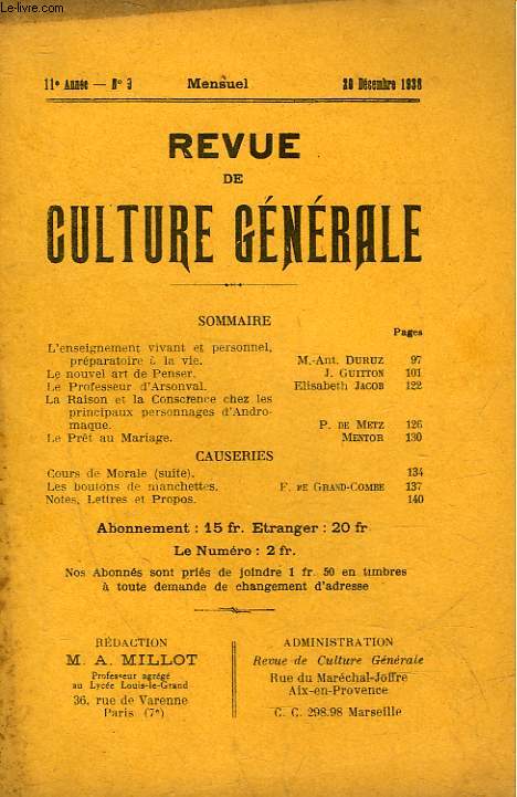 REVUE DE CULTURE GENERALE - 11 ANNEE - N 3