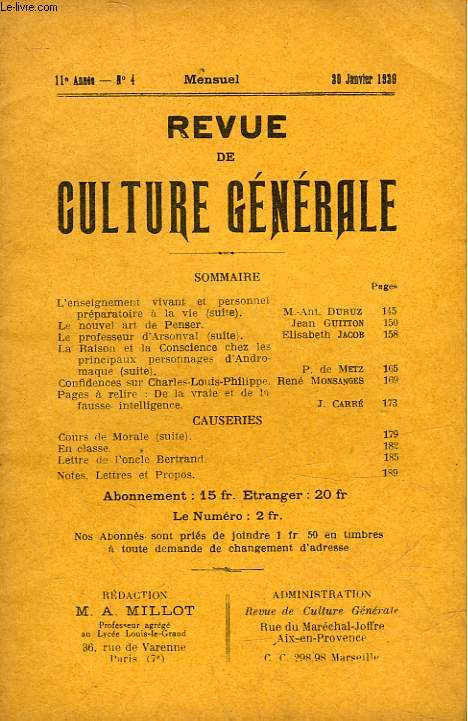 REVUE DE CULTURE GENERALE - 11 ANNEE - N 4