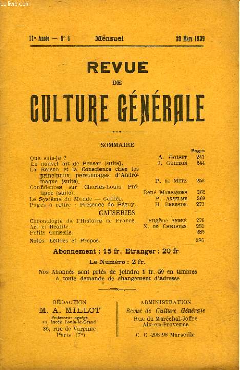 REVUE DE CULTURE GENERALE - 11 ANNEE - N 6