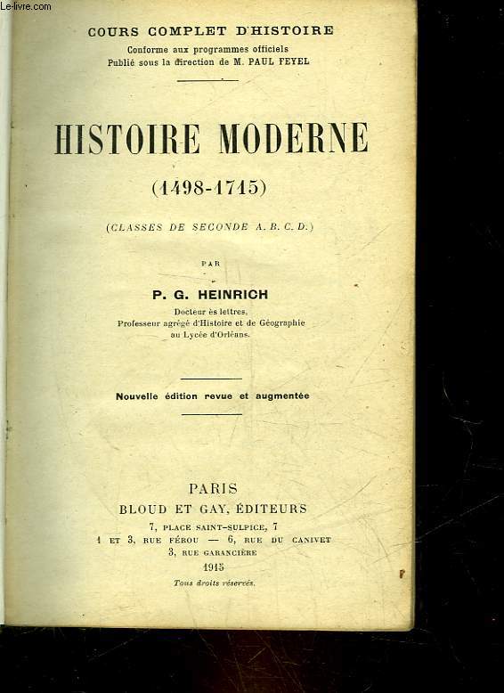 HISTOIRE MODERNE - 1498 - 1715 - CLASSE DE SECONDE A, B, C, D