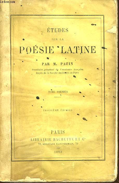 ETUDES SUR LA POESIE LATINE - TOME 1