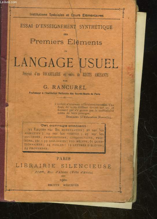 ESSAI D'ENSEIGNEMENT SYNTHETIQUE DES PREMIERS ELEMENTS DU LANGAGE USUEL