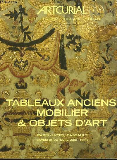 1 CATALOGUE DE VENTE AUX ENCHERES - TABLEAUX ANCIENS MOBILIER ET OBJETS D'ART