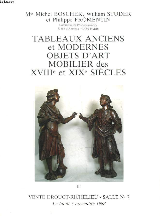 1 CATALOGUE DE VENTE AUX ENCHERES - TABLEAUX ANCIENS ET MODERNES - OBJETS D'ART MOBILIER DES 18 ET 19 SIECLE