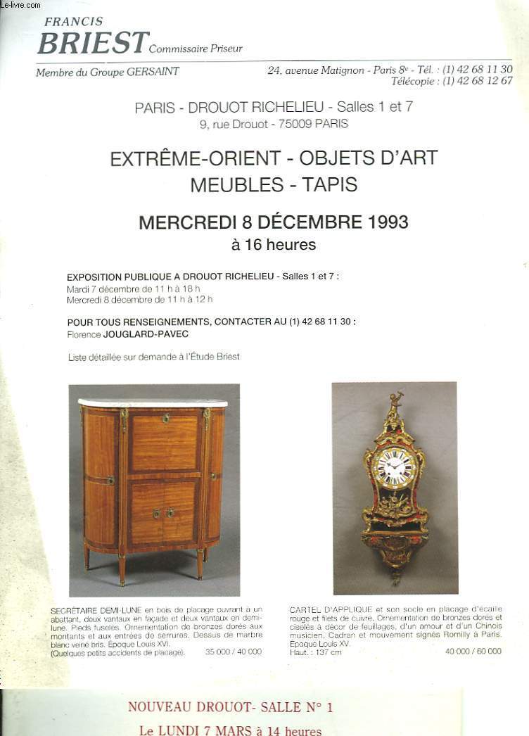 1 LOT DE 4 CATALOGUES DE VENTE AUX ENCHERES - EXTREME ORIENT, OBJETS D'ART, ARMES, SCULPTURE, BEL AMEUBLEMENT, ARGENTERIE,