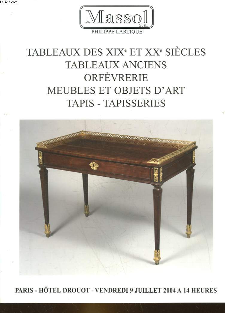 1 CATALOGUE DE VENTE AUX ENCHERES - TABLEAUX DES 19 ET 20 , ORFEVRERIE,MEUBLES ET OBJETS D'ART