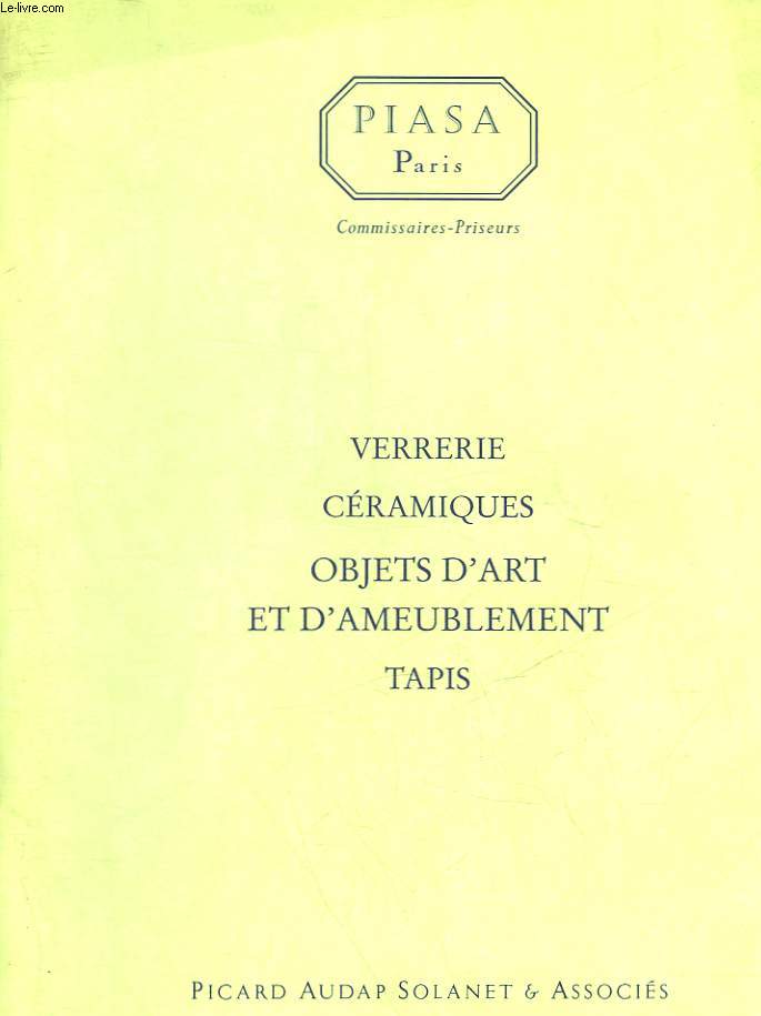 1 CATALOGUE DE VENTE AUX ENCHERES - VERRERIE - CERAMIQUE - OBJETS D'ART ET D'AMEUBLEMENT, TAPIS