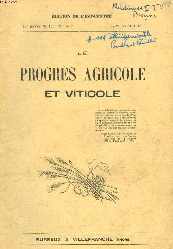 LE PROGRES AGRICOLE ET VITICOLE - 70 ANNEE - N16-17