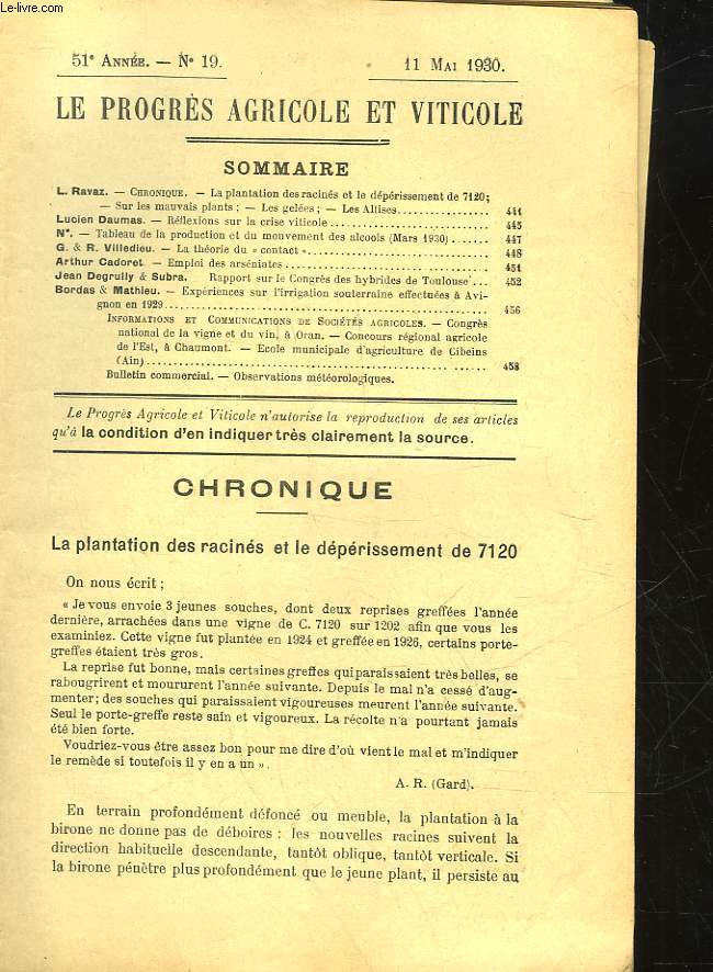 LE PROGRES AGRICOLE ET VITICOLE - 51 ANNEE - N19