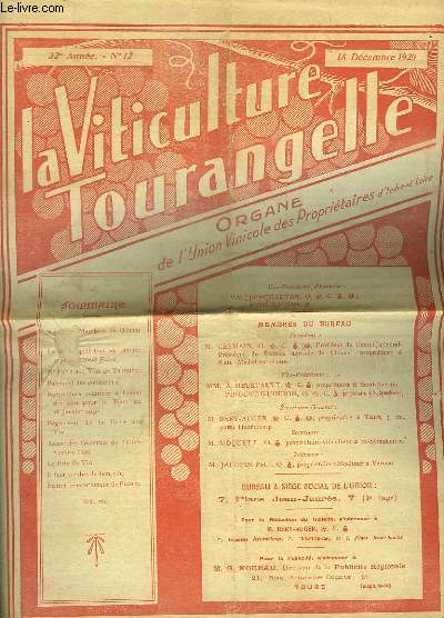 LA VITICULTURE TOURANGELLE- 32 ANNEE - N12