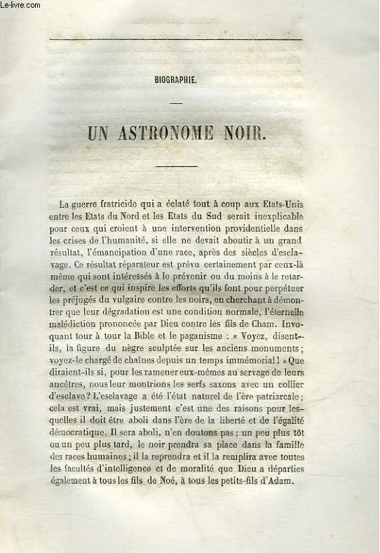 EXTRAIT DE LA REVUE BRITANNIQUE - BIOGRAPHIE - UN ASTRONOME NOIR