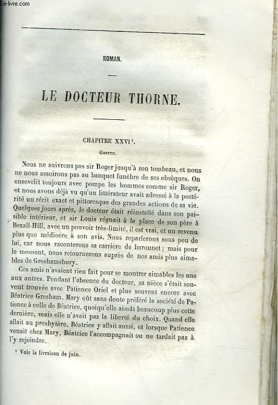 EXTRAIT DE LA REVUE BRITANNIQUE - ROMAN - LE DOCTEUR THORNE - CHAPITRE 26 - GUERRE