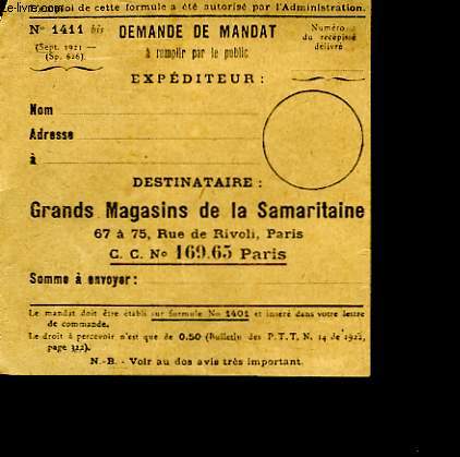 1 BILLET DE DEMANDE DE MANDAT