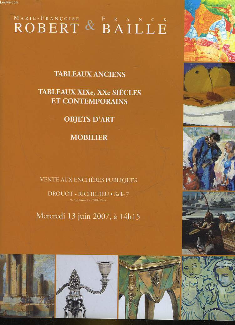 1 CATALOGUE DE VENTE AUX ENCHERES - TABLEAUX ANCIENS - TABLEAUX 19, 20 ET CONTEMPORAINS - OBJETS D'ART - MOBILIER