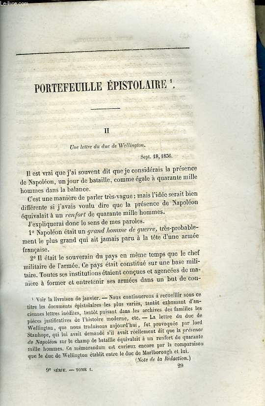 EXTRAIT DE LA REVUE BRITANNIQUE - PORTEFEUILLE EPISTOLAIRE