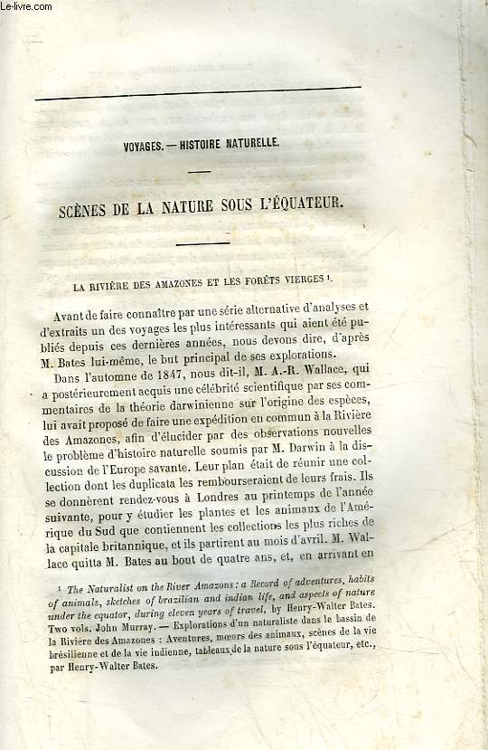 EXTRAIT DE LA REVUE BRITANNIQUE - VOAYGE - HISTOIRE NATURELLE - SCENES DE LA NATURE SOUS L'EQUATEUR