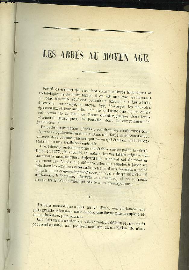 REVUE DES QUESTIONS HISTORIQUES - 21 ANNEE - TOME 38 - LES ABBES AU MOYEN-AGE