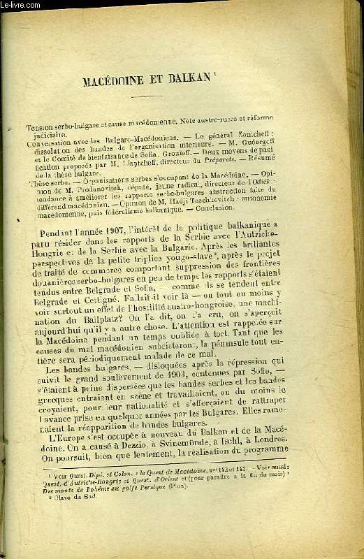 EXTRAIT DE QUESTIONS DIPLOMATIQUES ET COLONIALES - TOME 24 - N259 - MACEDOINE ET BALKAN