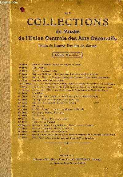 LES COLLECTIONS DU MUSEE DE L'UNION CENTRALE DES ARTS DECORATIFS - PALAIS DU LOUVRE, PAVILLION DE MARSAN - INCOMPLET - LE MOBILIER