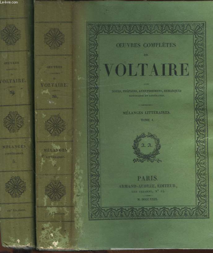 OEUVRES COMPLETES DE VOLTAIRE - 50 - MELANGES LITTERAIRES 1 ET 2 - AVEC NOTES, PREFACES AVERTISSEMENT REMARQUES HSTORIQUES ET LITTERAIRE