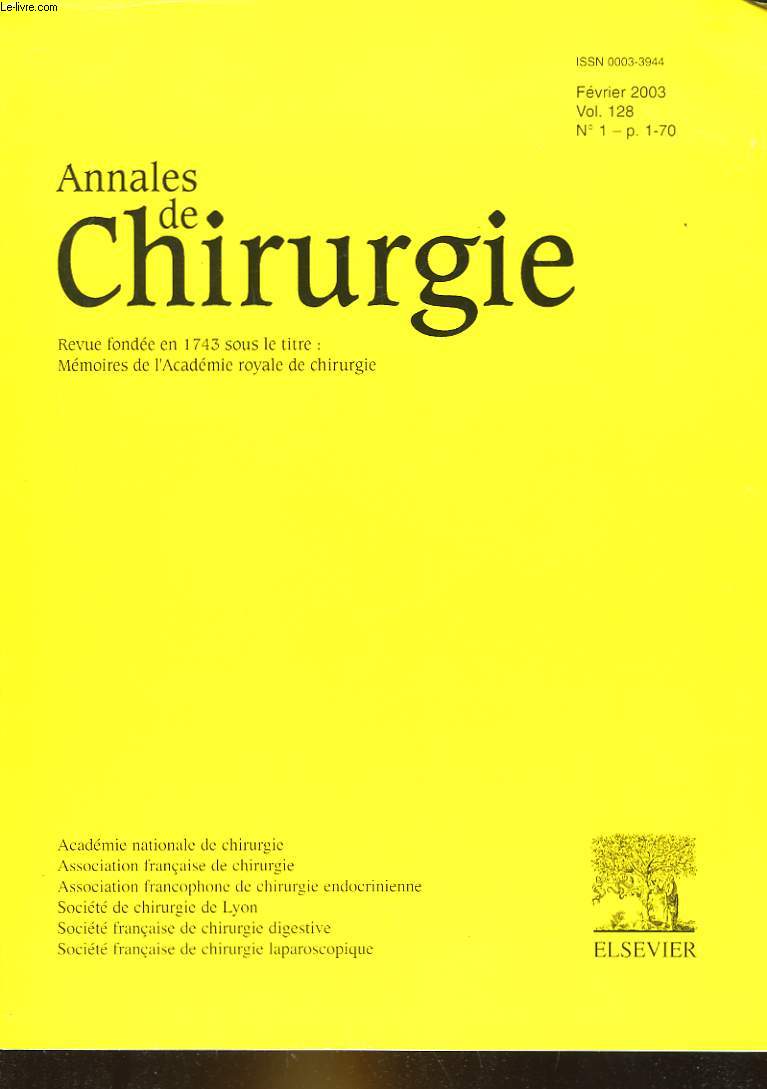 ANNALES DE CHIRURGIE - VOL 128 - N1