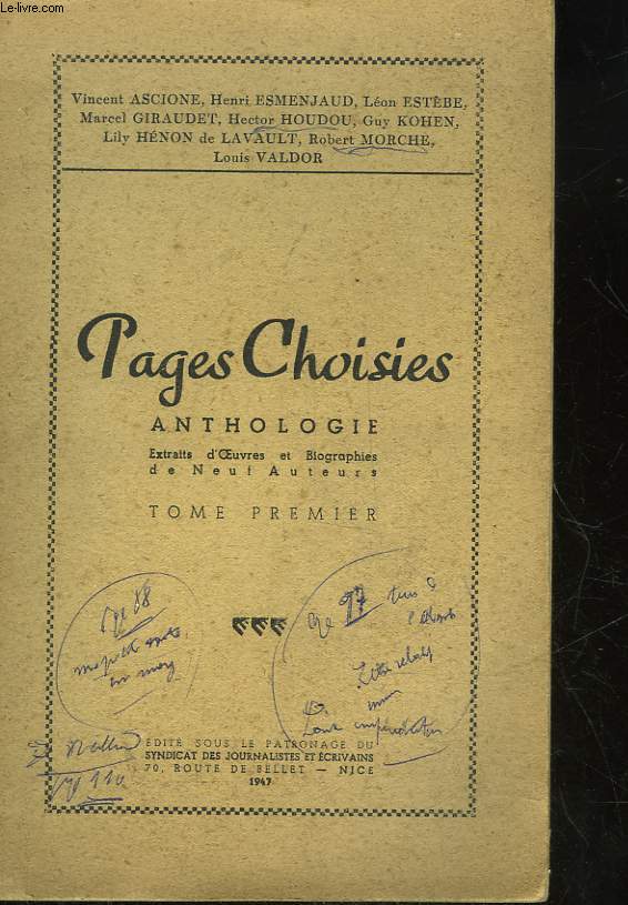 PAGES CHOISIES ANTHOLOGIE - TOME 1