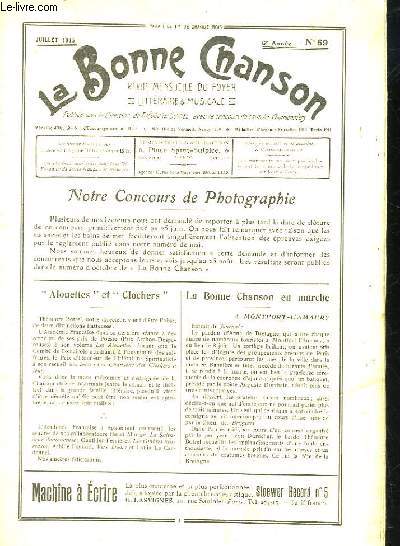 LA BONNE CHANSON - 6 ANNEE - N 69 - REVUE MENSUELLE DU FOYER - LITTERAIRE ET MUSICALE