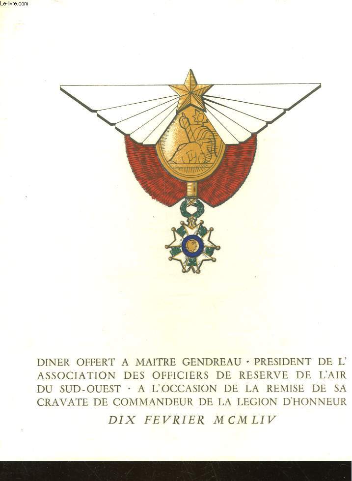 1 MENU A L'OCASSION DE LA REMISE DE LA LEGION D'HONNEUR