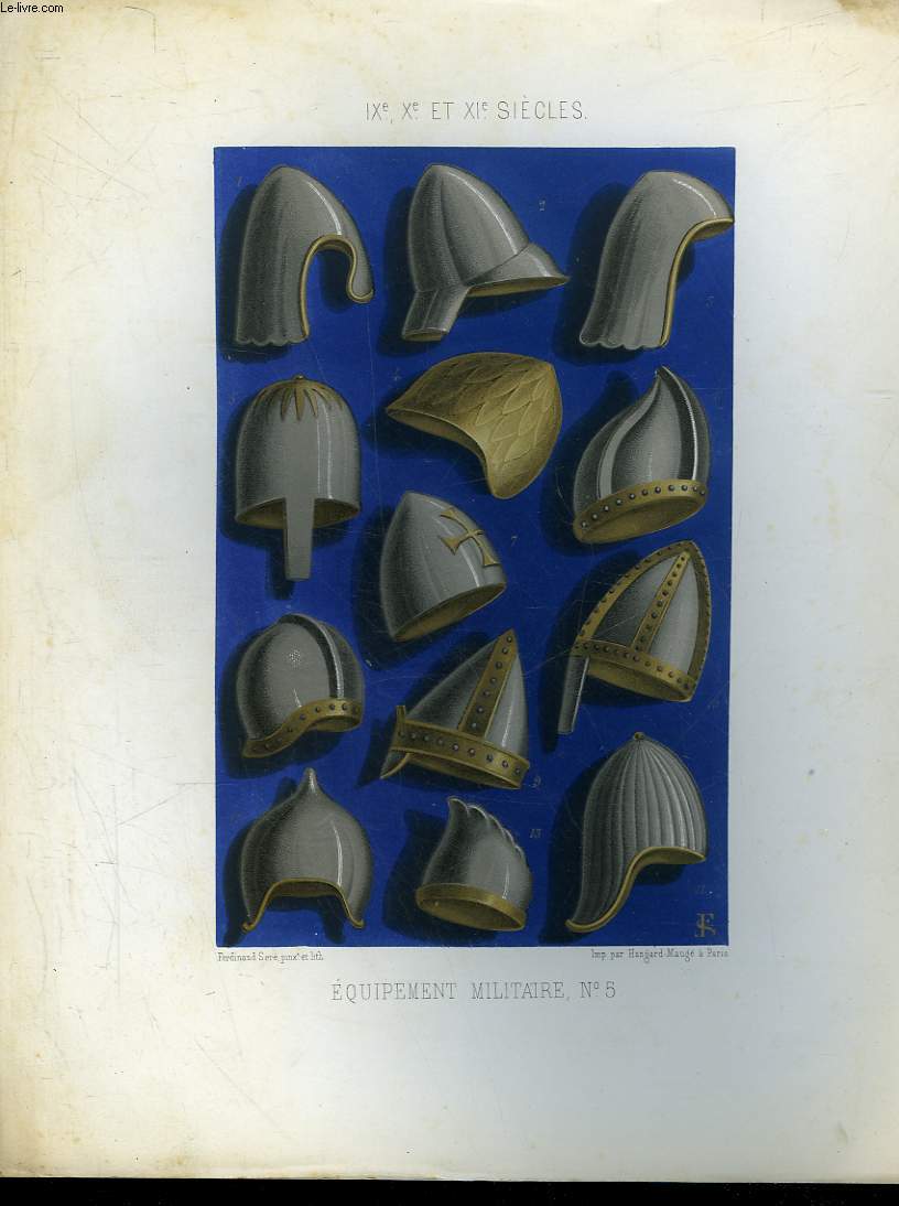 1 GRAVURE 19 COULEURS - 9, 10 ET 11 SIECLE - EQUIPEMENT MILITAIRE N5