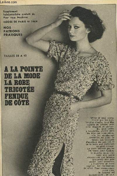 1 PATRON : LA ROBE TRICOTEE FENDUE DE COTE - TAILLE 38 A 42