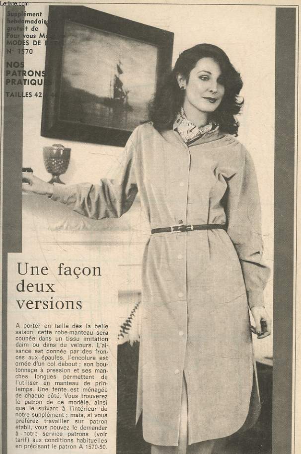 1 PATRON : ROBE-MANTEAU - TAILLE 42 A 44