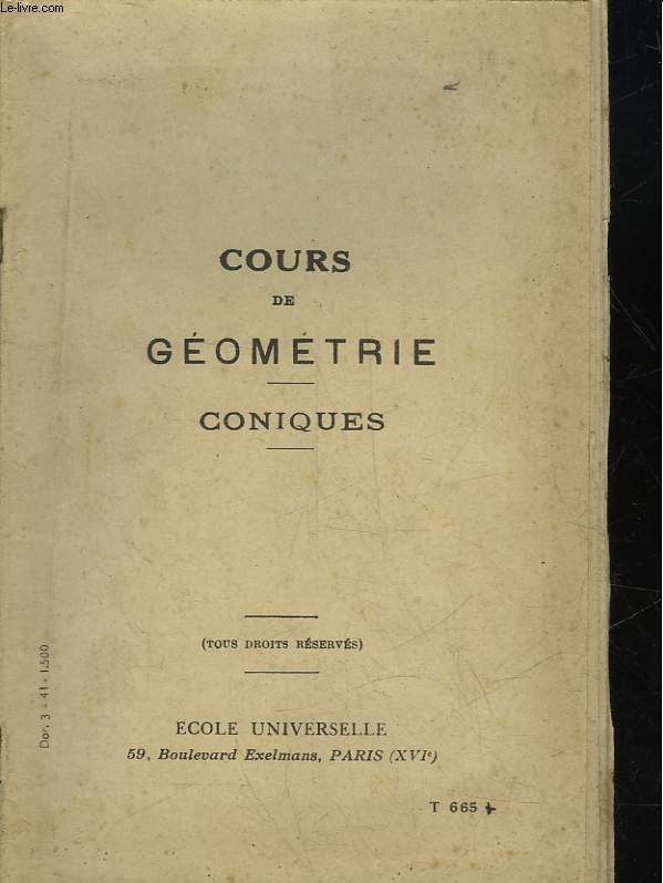 COURS DE GEOMETRIE CONIQUES