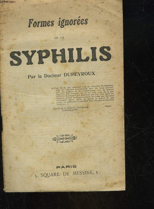 FORMES IGNOREES DE LA SYPHILIS