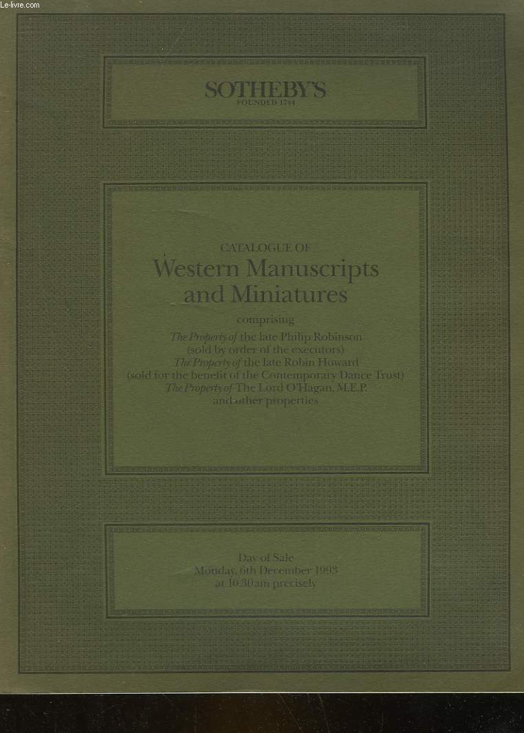 CATALOGUE OF WESTERN MANUSCRIPTS AND MINIATURES
