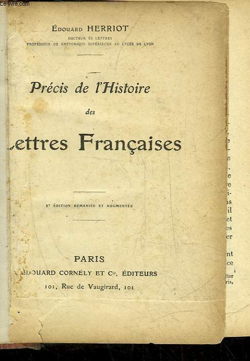 PRECIS DE L'HISTOIRE DES LETTRES FRANCAISES