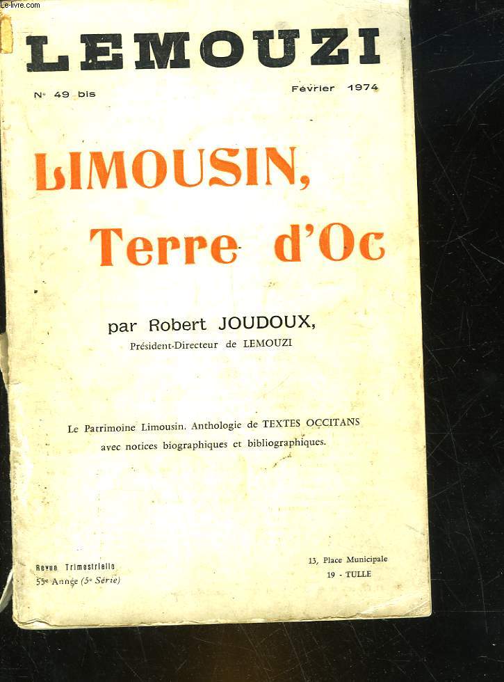 LIMOUSIN, TERRE D'OC - N49 BIS DE LEMOUZI - 55 ANNEE ( 5 SERIE)