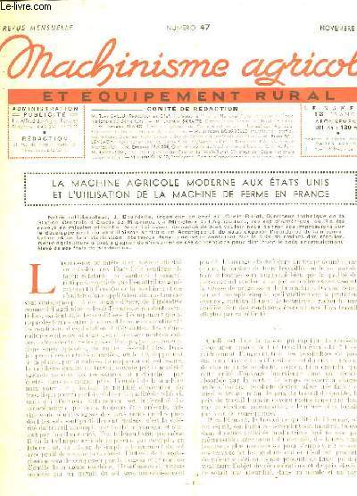 MACHINISME AGRICOLE - N47 - LA MACHINE AGRICOLE MODERNE AUX ETATS-UNIS ET L'UTILISATION DE LA MACHINE DE FERME EN FRANCE