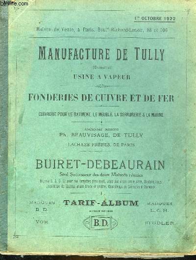 TARIF-ALBUM DE BUIRET-DEBEAURAIN FONDEUR & FABRICANT A TULLY